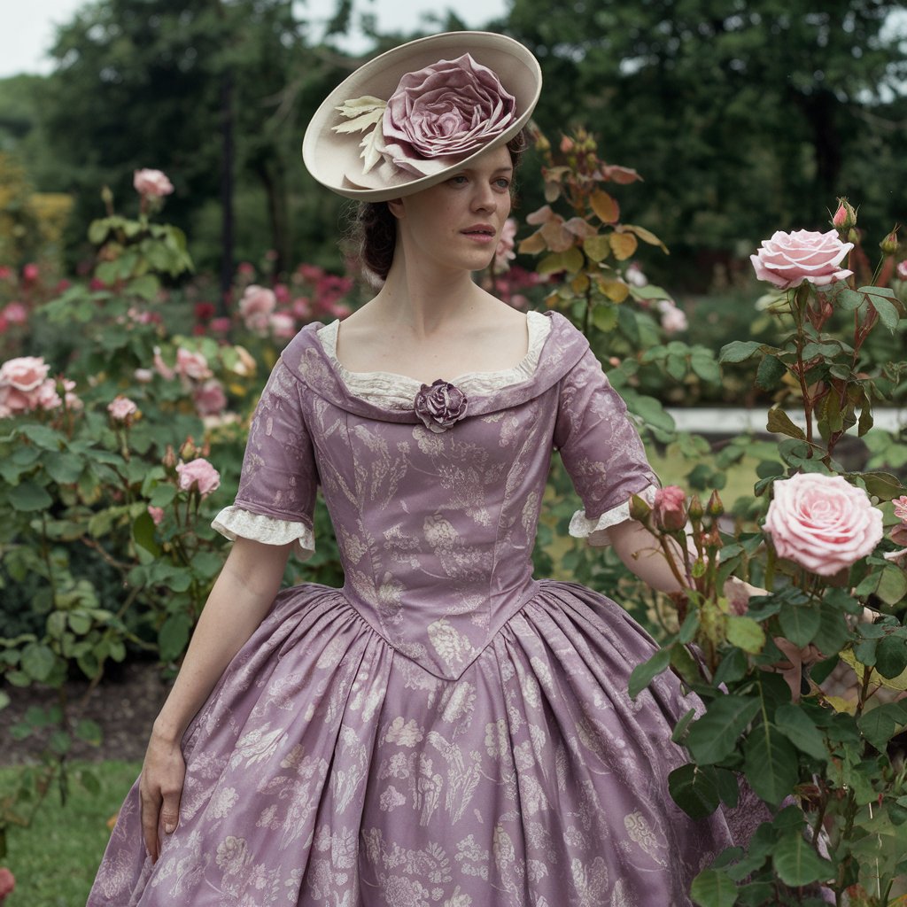 1800s womans damask fashion